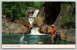 Smalls Falls Rangeley Maine Fishing Action With Fly Rod Postcard A32 - $8.95