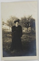 Rppc Woman with Large Hat Fur Stole Posing in Garden Postcard R4 - £7.04 GBP