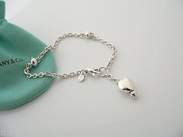 Tiffany &amp; Co Silver Heart Dangle Dangling Bracelet Bangle 7.2 In Gift Pouch Love - £372.74 GBP
