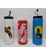Vintage Marlboro Wild West Water Bottles Lot Of 3 Plastic Straw And Cap  - $369.72 MXN