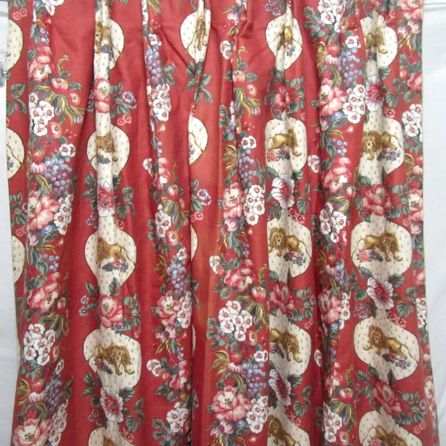 BRUNSCHWIG Peaceable Kingdom Red 76x96 Interlined Pinch-Pleat Drapery Pa... - $1,260.00