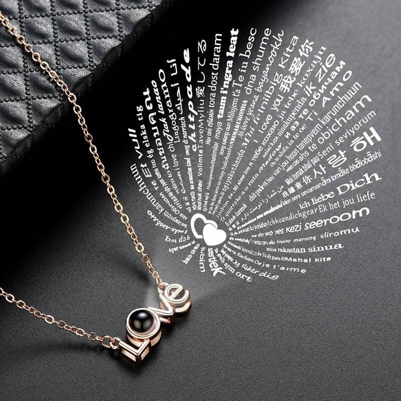 LOVE Pendant | Projection Jewelry | Goldish 100 Languages'Love you'Chain Pendant