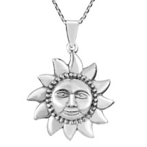 Sunshine Retro Smiling Sun 3D Sterling Silver Pendant Necklace - £17.96 GBP