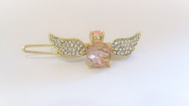 Small gold and pink crystal angel hair pin barrette bridal clip - £7.06 GBP