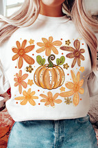 White Flower Pumpkin Printed Cotton Blend Sweatshirt - $20.25