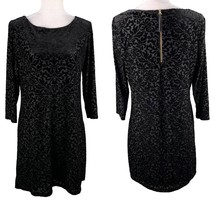 Adrienne Vittadini Dress Black Large Embossed Velvet 3/4 Sleeves Back Zip - $29.00