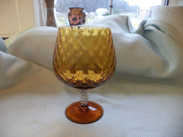 Vintage 1960s Pedestal Amber  Patterned Vase / Brandy Glass  No   Cat And Mouse - $25.03