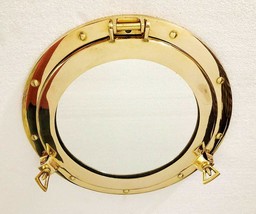 17 inch Brass Porthole Gold Finish Port Mirror Wall Hanging Ship Porthole Decor - £103.84 GBP