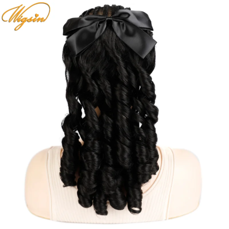 WIGSIN Synthetic Retro Curly Bownot Ponytail Extension Insert Comb Hair Black - £18.01 GBP