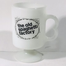 Vintage The Old Spaghetti Factory Footed Pedestal Milk Glass Cup Mug 4.75&quot; Tall - £14.50 GBP
