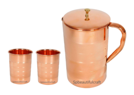 Pure Copper Water Pitcher Jug Beautiful Drinking Tumbler Ayurveda Health... - $30.92+