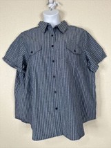 NWOT Woman Within Plus Size 1X Blue Stipe Oversized Button Up Shirt Short Sleeve - £15.53 GBP