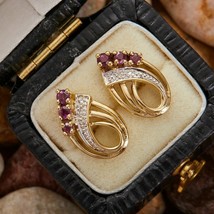 2 Ct Round Cut Simulated Red Ruby Stud Earrings 925 Silver Gold Plated - $108.89