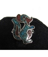 Vintage Squirrel Fetish Sterling Silver Inlay Turquoise Coral Sz 3.75 Ri... - €51,49 EUR