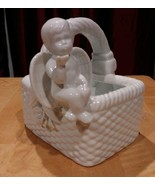 Beautiful Ceramic Basket WITH A SITTING CHERUB ANGEL **GORGEOUS** - £7.66 GBP