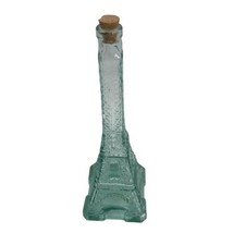 Vintage Eiffel Tower Clear Green Glass Liquor Bottle Decanter Cork Stopper 14&quot; - £11.89 GBP