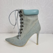 Cape Robbin Mini Womens Boots Size 8 Blue Denim Lace Up Pointed Toe Heel... - $22.10