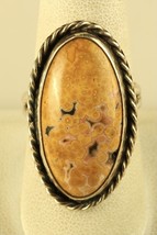 Vintage Sterling Silver Natural unakite Stone Oval Shaped Cabochon Ring - $84.15