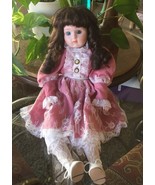 Heritage Mint Ltd Collection Victorian Porcelain Dark Hair Girl Doll 15&quot; - £13.99 GBP