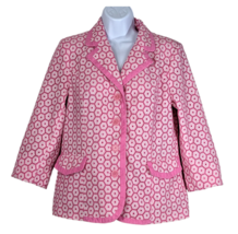 Victor Costa Occasion Sz S Blazer Jacket Pink and White Geometric Eyelet Button - £35.76 GBP