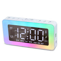 Color Changing LED Light Mirror Alarm Clock Built-in 8 Natural Music(White) - £18.18 GBP