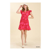 Red Dress in Plus Size   Floral Print Collared Ruffle Sleeve Tiered Dress - £50.03 GBP