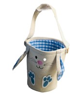 Easter Basket Canvas Blue Gingham Embroidered Bunny Bag Floppy Ears 7 In Tall - £12.88 GBP