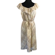 Merona Size 10 Sleeveless Dress Self belted Ruffle Neckline Tan Brown - £9.30 GBP