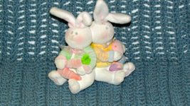 EASTER BUNNIES rabbits sitting holding items, furry exterior  (Easter insd 12) - £14.01 GBP