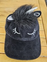Unicorn Hat Silver Horn and Ears on Black Velour Cap Adjustable  - £7.79 GBP
