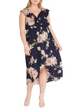 Navy Ruffled V Neck Floral Midi Dress Plus Size. Only $69.00 ! - $69.00
