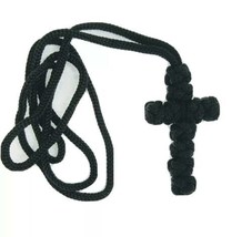 Black Knotted Cord Cross Orthodox Prayer Rope Knot macrame Necklace Soft... - $12.75