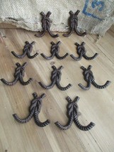 10 Cast Iron Hooks Coat Western Cowboy Hat Entryway Hall Tree Knot Rope ... - $28.99