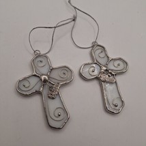 White Stained Glass Cross Suncatcher w Peace Charm Ornament - £11.55 GBP