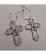 White Stained Glass Cross Suncatcher w Peace Charm Ornament - $16.20