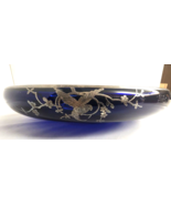 Rockwell Cobalt Bowl w Iridescent Interior &amp; Silver Overlay of Bird In B... - £77.20 GBP