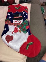 Blue And Red Velvet Snowflake Snowman Christmas Stocking 19&quot; - $17.77
