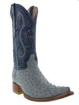 Mens Genuine Baby Blue Ostrich Leather Western Cowboy Boots 3x Toe Size 6.5, 7 - £179.60 GBP