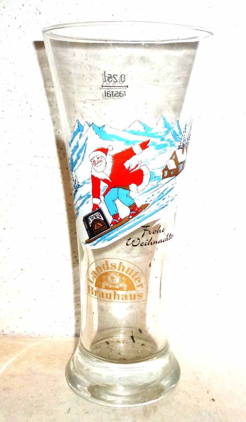 Brauhaus Landshut Santa Snow Boarding  German Beer Glass - $9.50