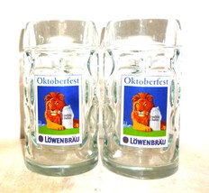 2 Lowenbrau Munich Oktoberfest Lion Drinking German Beer Glasses Seidel - £12.02 GBP