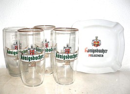 4 Konigsbacher Koblenz German Beer Glasses & Ashtray - $24.95