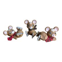 VINTAGE HOMCO 5113 PORCELAIN SET OF 3 CHRISTMAS SKATING MICE WITH SCARFS... - $20.00