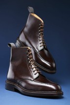 New Handmade Men&#39;s Dark Brown Cowhide Leather Lace up Ankle High Boots - £117.44 GBP+