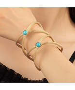 Turquoise &amp; 18K Gold-Plated Double X Cuff - £13.36 GBP