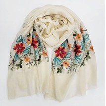Pansy Embroidered Sheer Long Rectangle Scarf Vanilla Ivory - $19.80