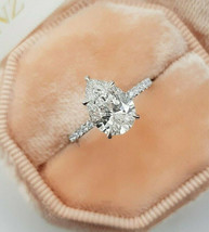 2.6 TCW Pear Cut Lab Created Moissanite Engagement Ring In 14K White Gold Plated - £122.29 GBP