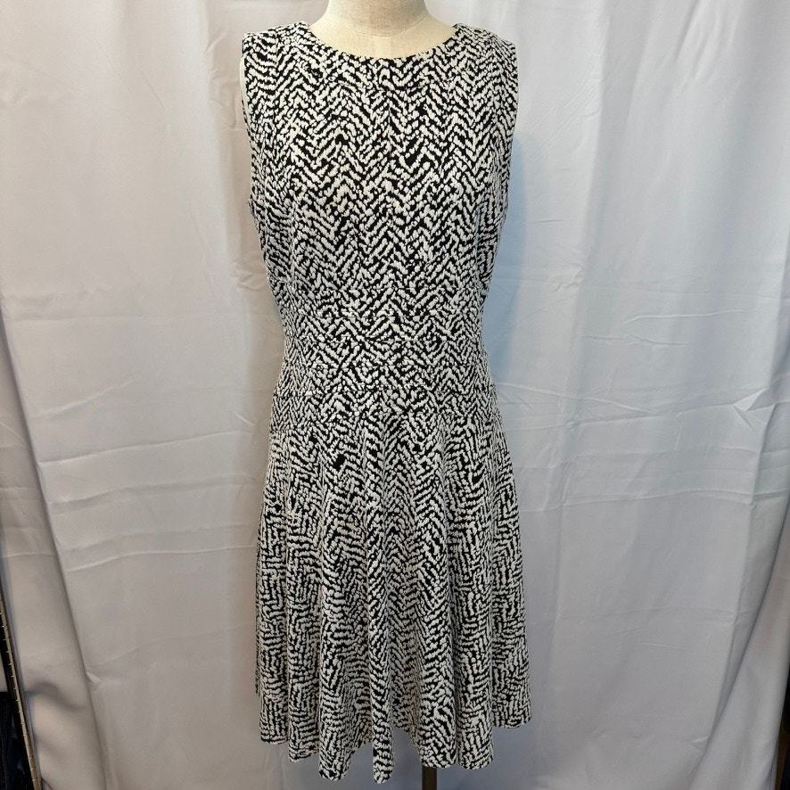 Calvin Klein Black White Sleeveless Fit &amp; Flare Dress Size 12 - $34.99