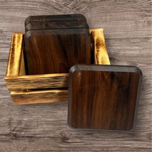 Handcrafted Coasters Set Walnut Square Chamfer Edge Rustic Modern Office... - $644.09 MXN