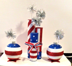 3 PC Patriotic Firecrackers with RWB Ribbon Bow Table Decorations - 4th of July - £32.16 GBP
