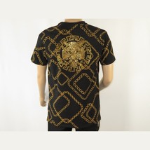 Mens PLATINI Sports Shirt With Rhine Stones Medallion Chain STT7626 Black Gold image 4